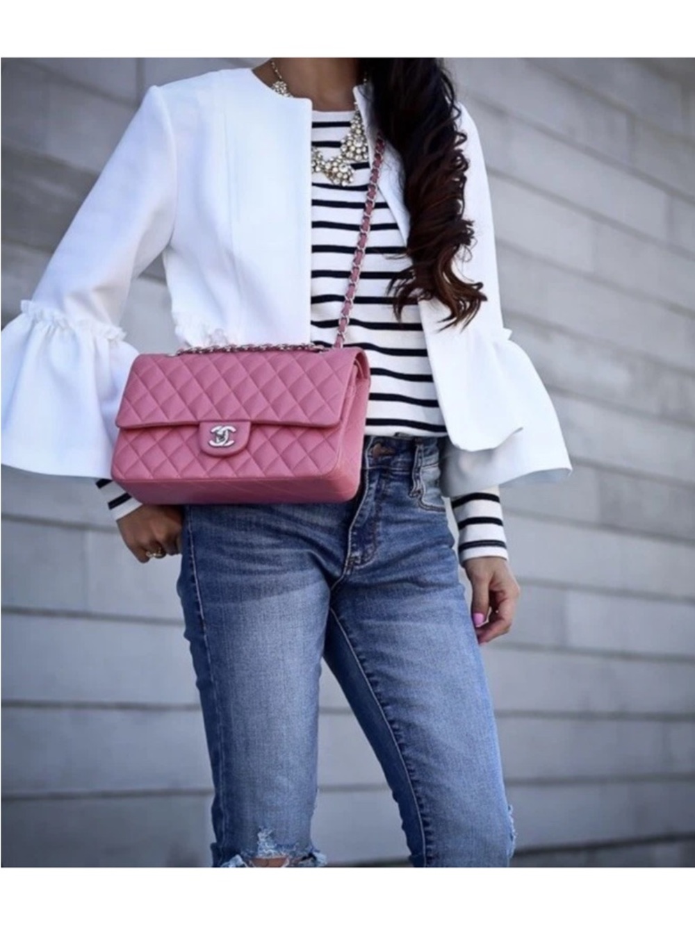 CHANEL Jumbo Pink Quilted Lambskin Shoulder Flap Bag with Silver Hardware - Picture 5 of 17